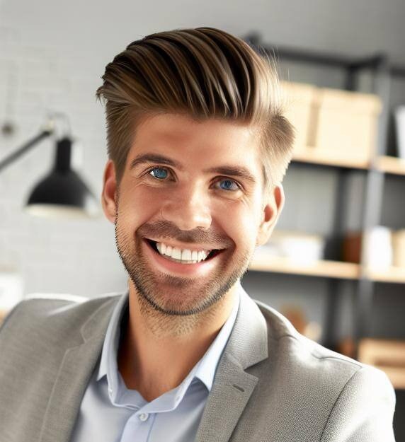 Young white man with pleasant smile ecommerce seller-1-1